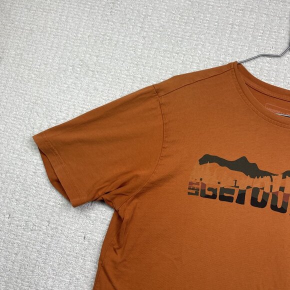 Merrell T-Shirt Mens Orange Short Sleeve Get Outside Outdoors Graphic Logo Read - Picture 3 of 15